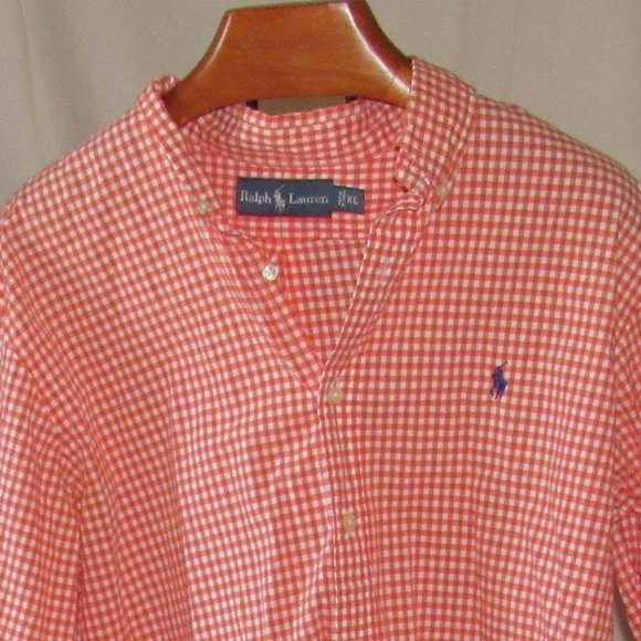 Polo Ralph Lauren Other - Ralph Lauren Polo Mens Orange & White Check Oxford Size XL 100% Cotton EUC